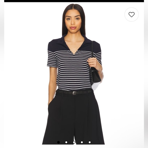 rag & bone Tops - Rag and bone The Knit Stripe Polo Top in Navy & Ivory